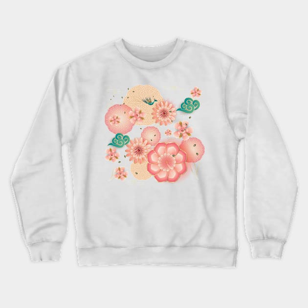 Beautiful floral elegant peony, blossom sakuras, lanterns Spring flowers peacock, pink floral decorative pattern. Cute Birthday Gifts. Chines New Year. Crewneck Sweatshirt by sofiartmedia